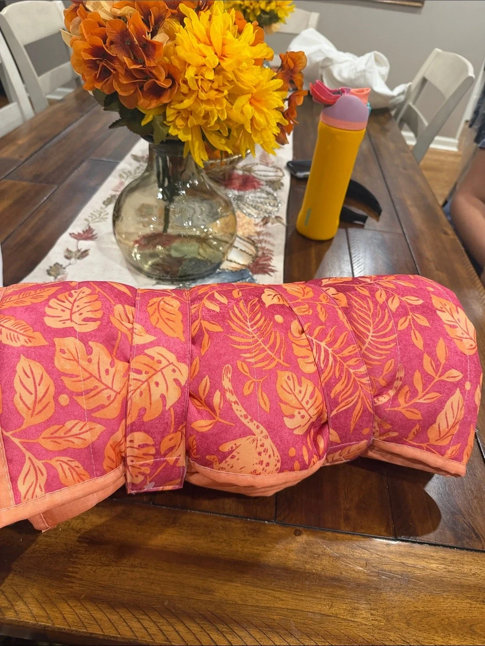 Oversized Floral Outdoor Picnic Blanket Pink & Orange water repellant reversible